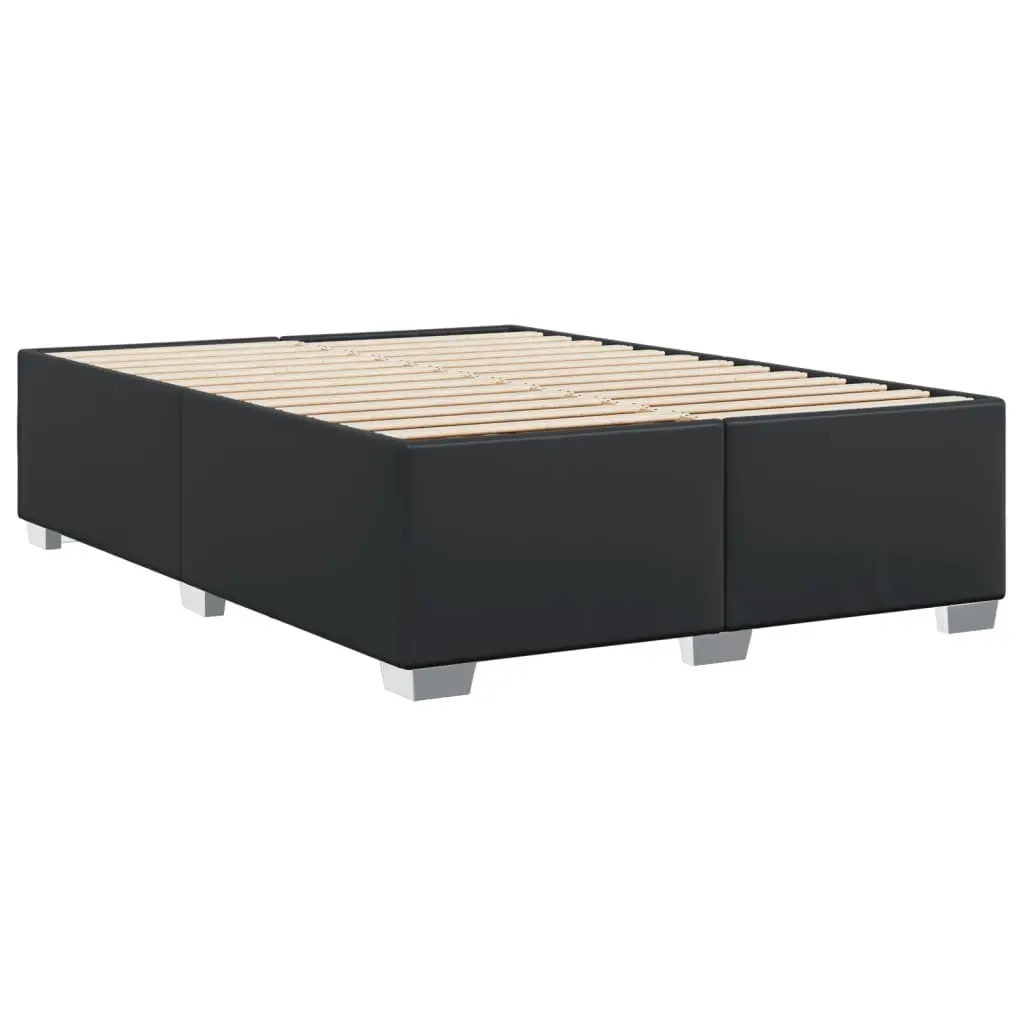 Double Bed Frame Black Faux Leather Slat Support