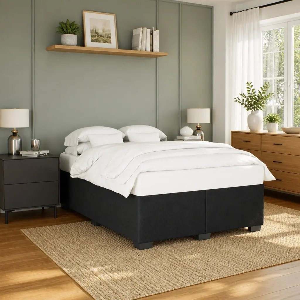 Double Bed Frame Sturdy Feet Slat Support Black Velvet Upholstered Bedroom