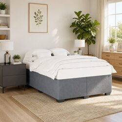 Queen Bed Frame Dark Grey Velvet Upholstered Slats Support Bedroom Furniture
