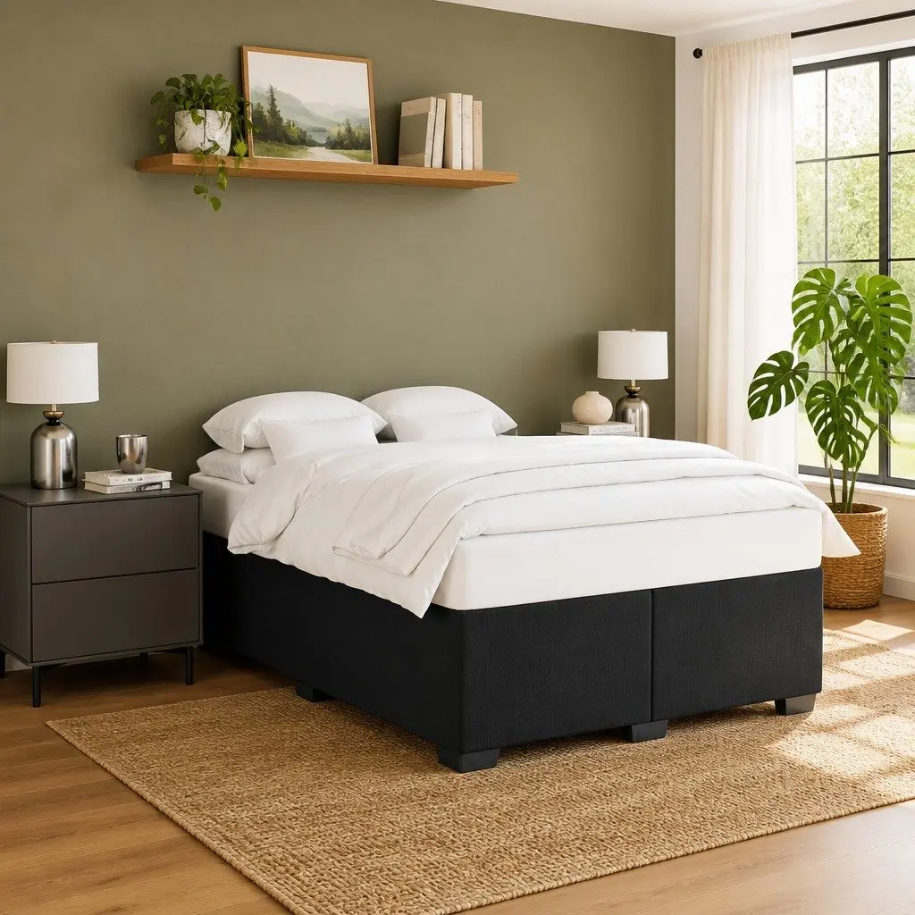 Black Velvet Queen Bed Frame Upholstered with Wooden Slats for Bedroom Furniture