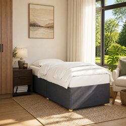 Bed Frame Grey Fabric 90x190 cm Slatted Base Bedroom Furniture Sleep