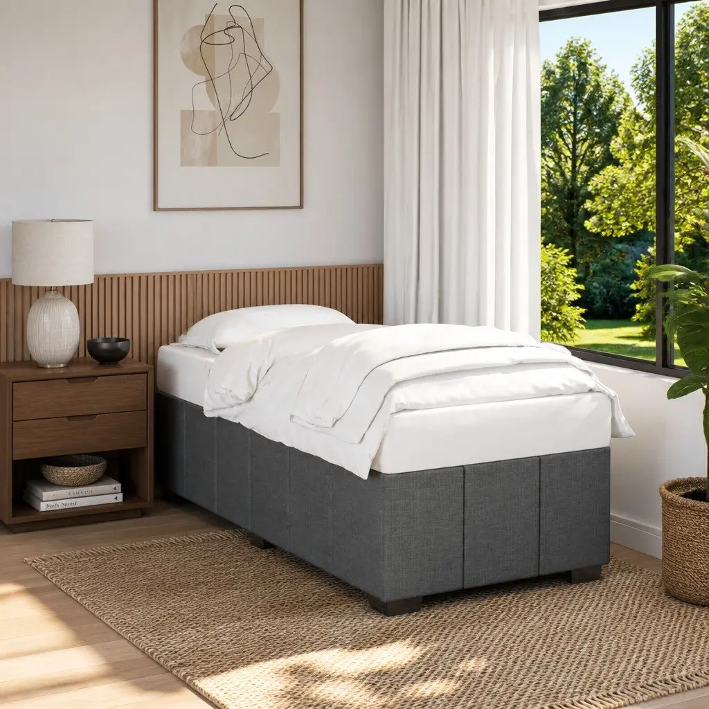 Bed Frame Dark Grey 90x190 cm Fabric Slats Support Bedroom Furniture