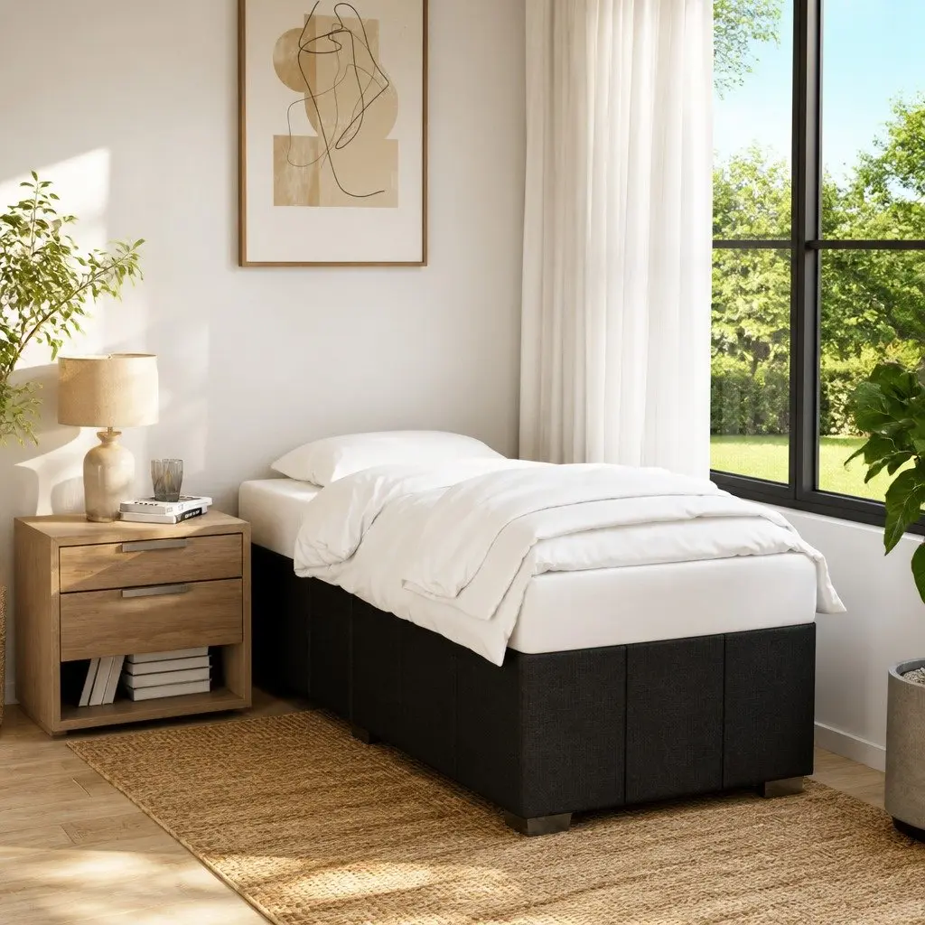 Black Fabric Bed Frame 90x190 cm for Peaceful Sleep