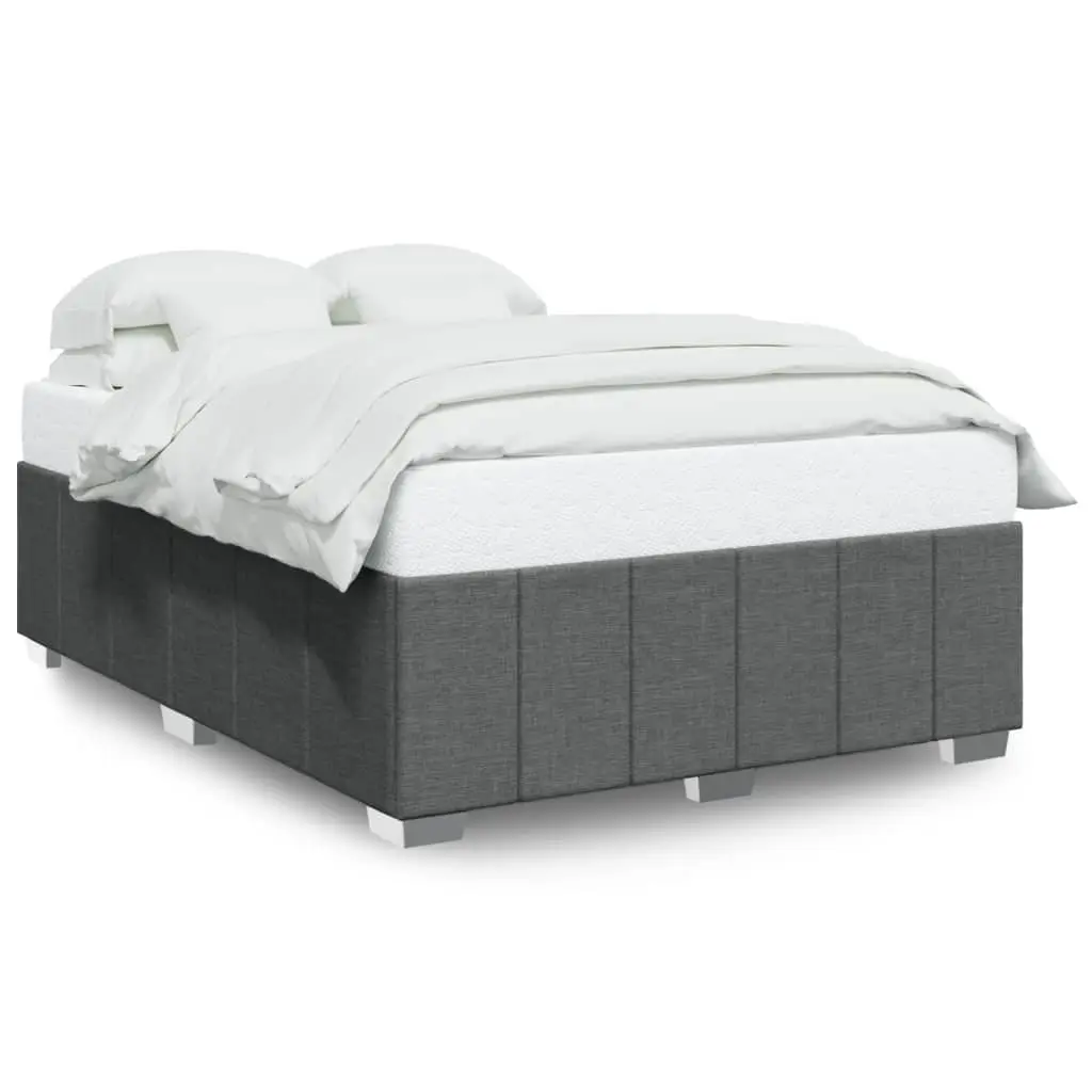 Queen Bed Frame Dark Grey Fabric Upholstered Slat Support Bedroom Furniture