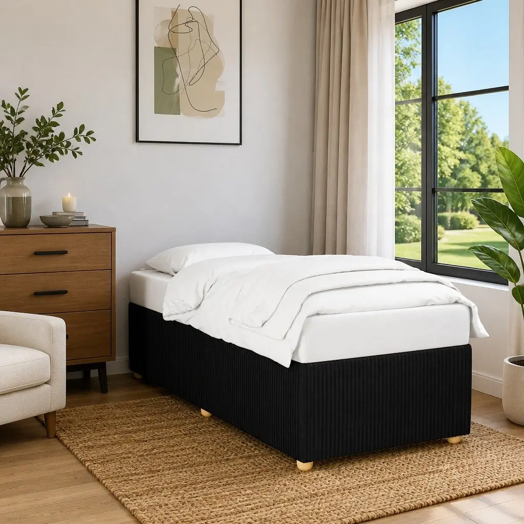 Bed Frame Black Fabric Upholstered 90x190 cm Slatted Base Bedroom