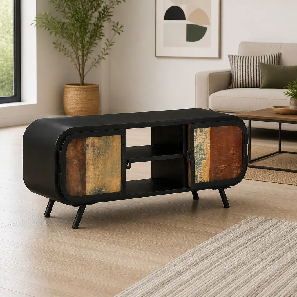 Reclaimed Wood TV Cabinet Industrial Vintage Stand 110x30x45cm Brown