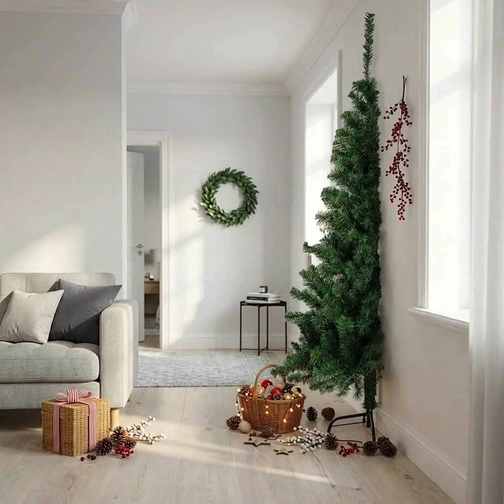 Artificial Half Christmas Tree 240cm Green Wall-Mount Seasonal Holiday Decor