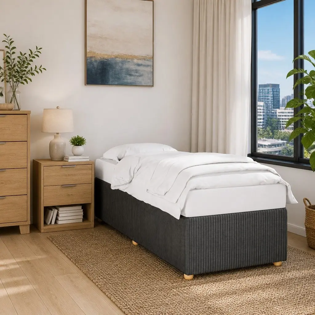 King Single Bed Frame Dark Grey Fabric Bedroom Furniture No Mattress