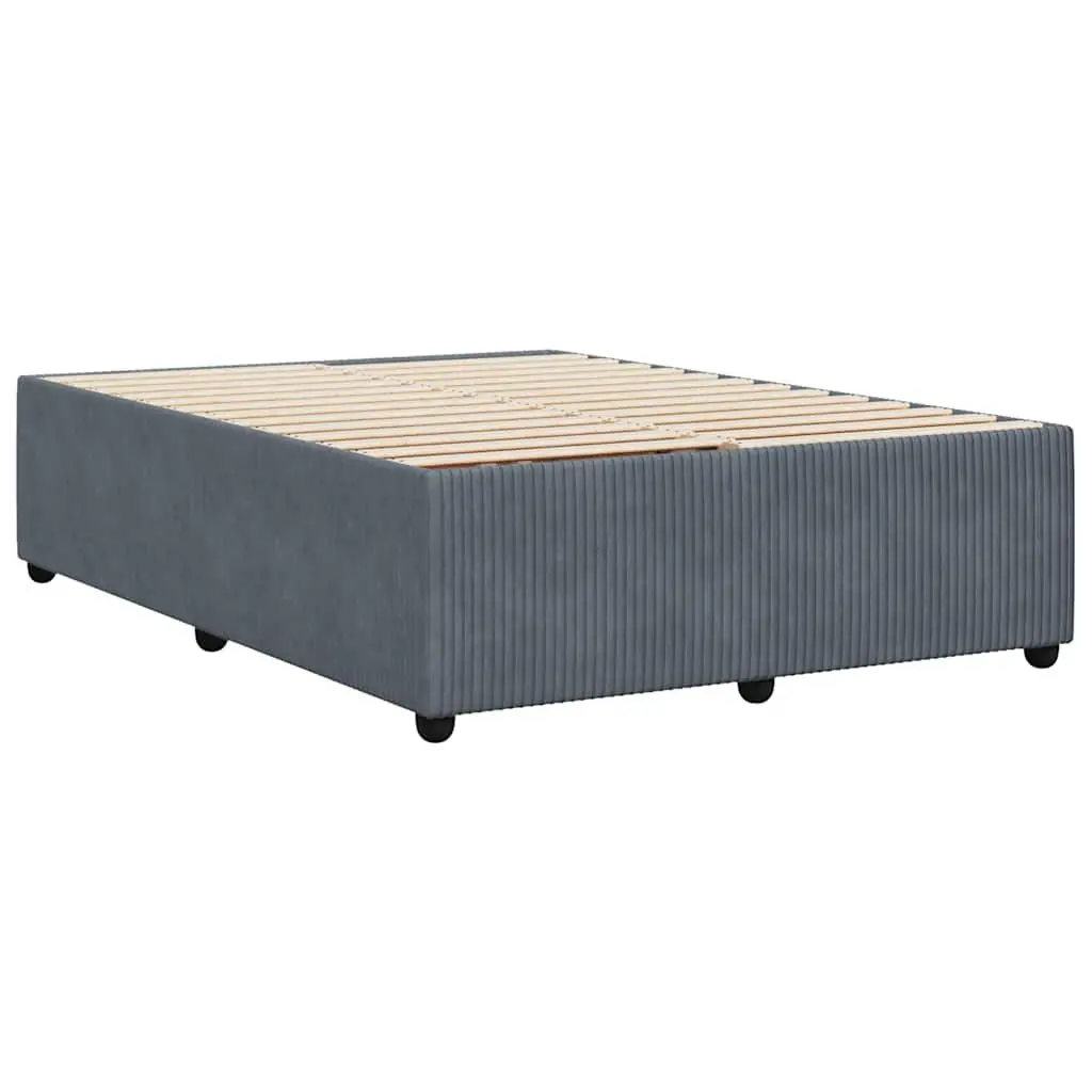 Grey Velvet Double Bed Frame with Slat Support for Bedroom Furniture