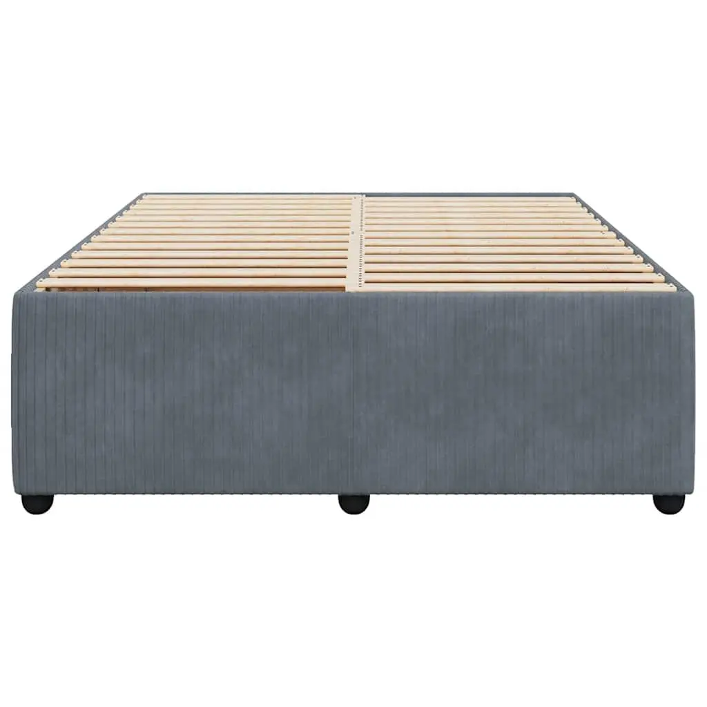 Queen Bed Frame Grey Velvet Upholstered Slats Support Bedroom Furniture