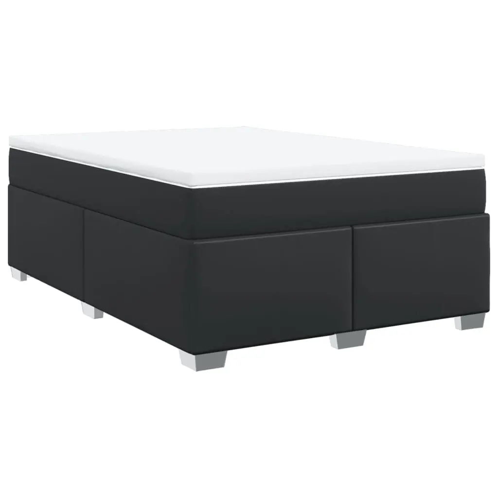 Queen Size Box Spring Bed with Pocket Mattress Black Faux Leather Frame
