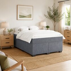 Grey Velvet Box Spring Bed for Comfortable Sleep