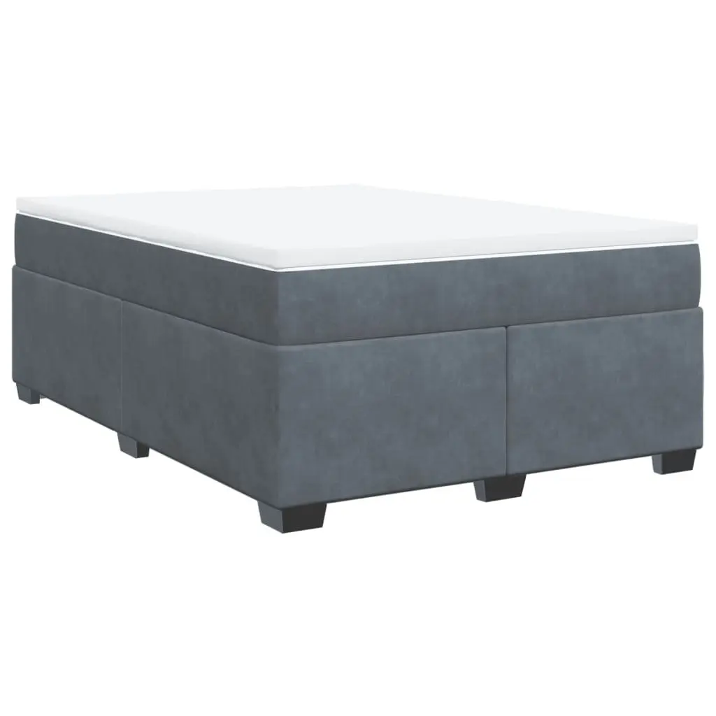 Grey Velvet Box Spring Bed with Pocket Spring Mattress Queen Size Bedroom