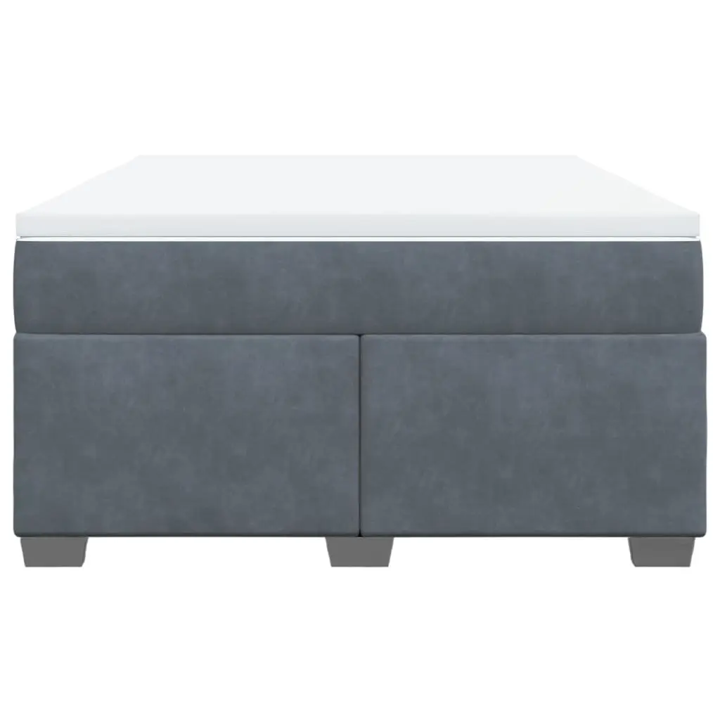 Grey Velvet Box Spring Bed with Pocket Spring Mattress Queen Size Bedroom