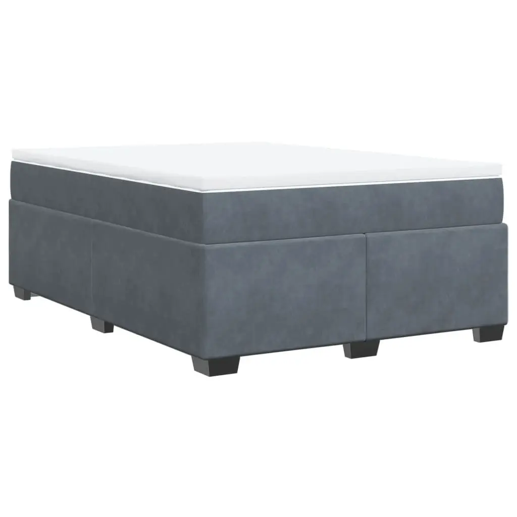 Grey Velvet Box Spring Bed with Pocket Spring Mattress Queen Size Bedroom
