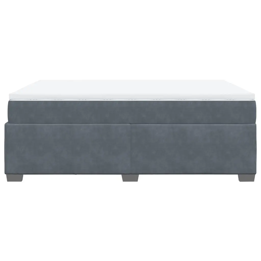 Grey Velvet Box Spring Bed with Pocket Spring Mattress Queen Size Bedroom