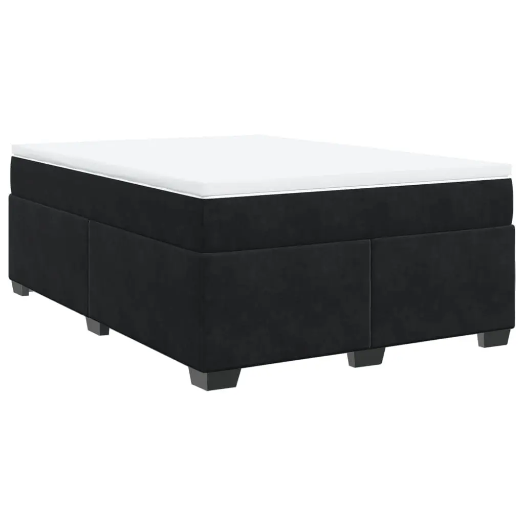 Queen Bed with Velvet Upholstered Frame Pocket Sprung Mattress Grey Slatted Base