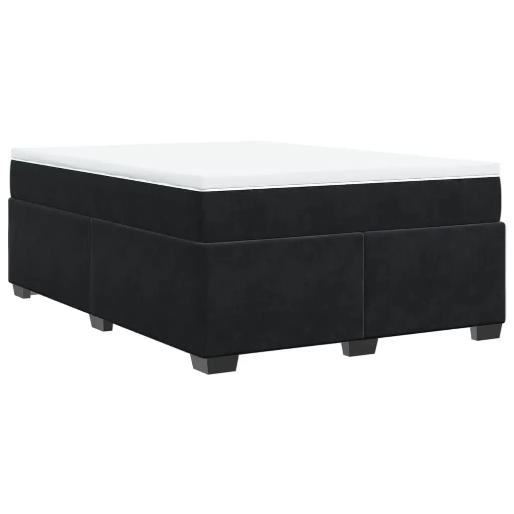 Queen Bed with Velvet Upholstered Frame Pocket Sprung Mattress Grey Slatted Base