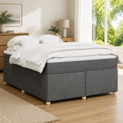 Queen Box Spring Bed with Pocket Spring Mattress Grey Fabric Frame Slats