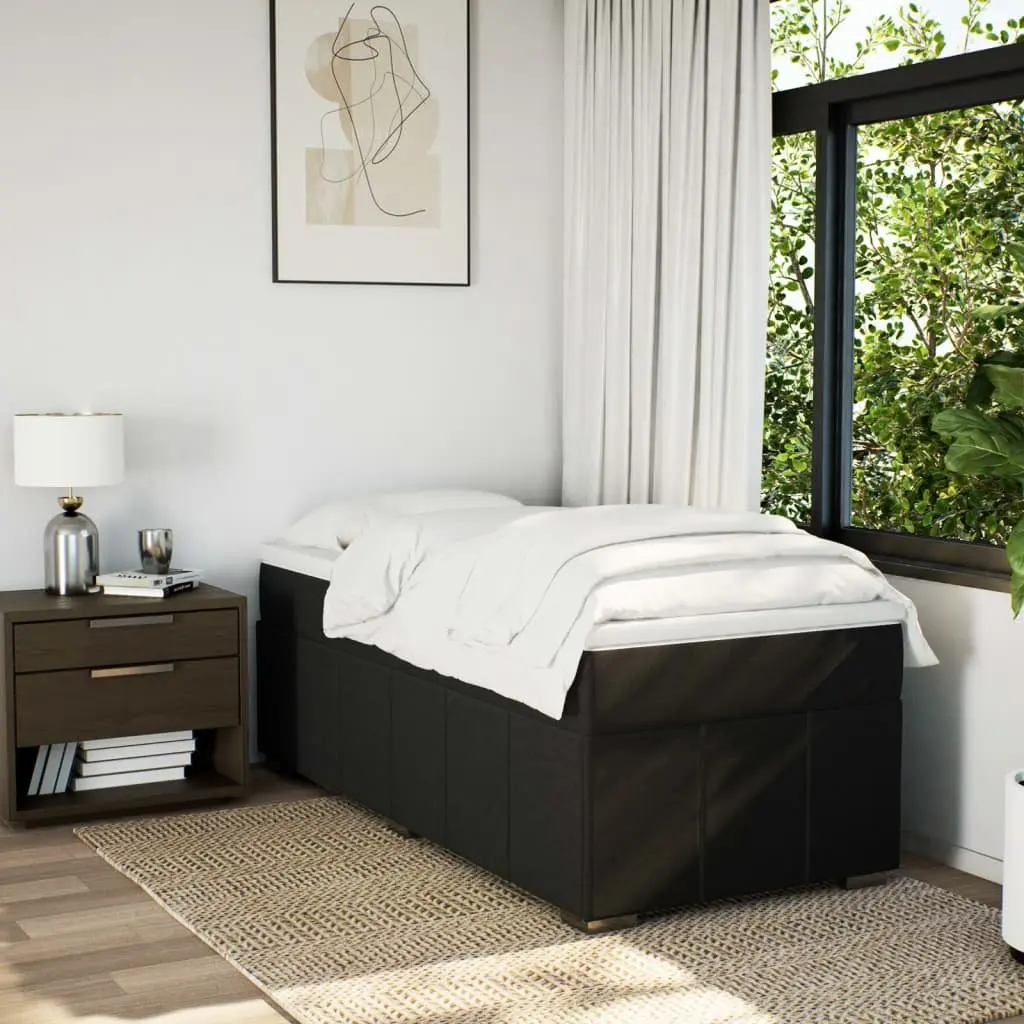 King Single Box Spring Bed with Pocket Mattress Black Fabric Bedroom Furniture