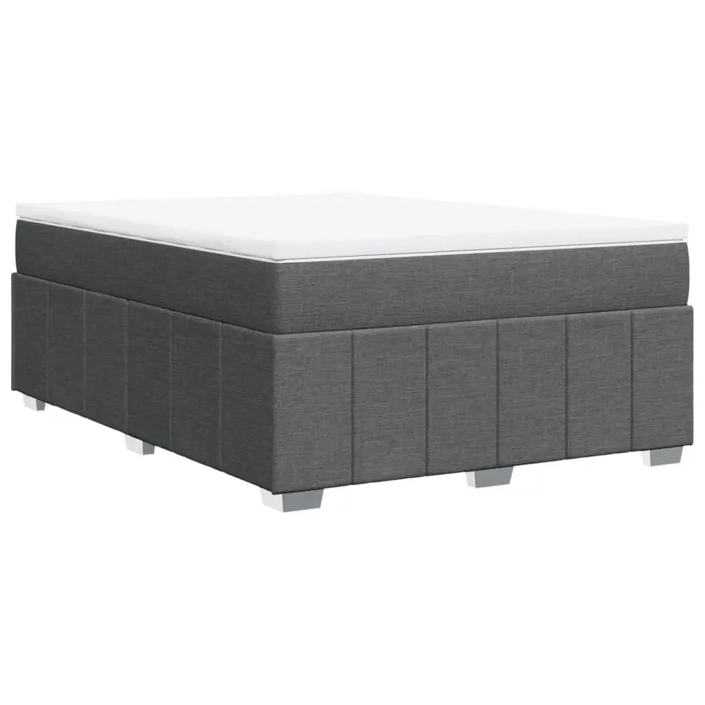 Box Spring Bed with Pocket Spring Mattress Queen Size Grey Fabric Frame