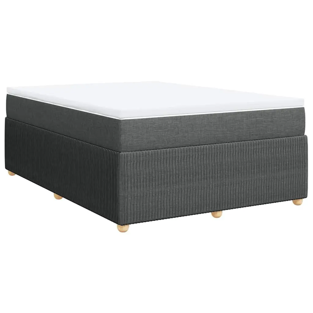 Double Box Spring Bed with Pocket Spring Mattress Black Fabric Platform Frame