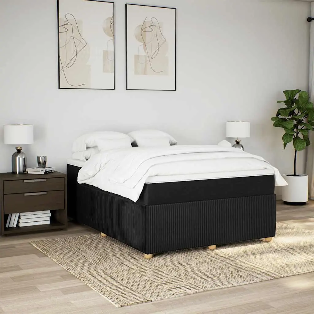 Double Box Spring Bed with Pocket Spring Mattress Black Fabric Platform Frame