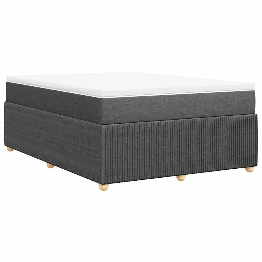 Double Box Spring Bed with Pocket Spring Mattress Black Fabric Platform Frame