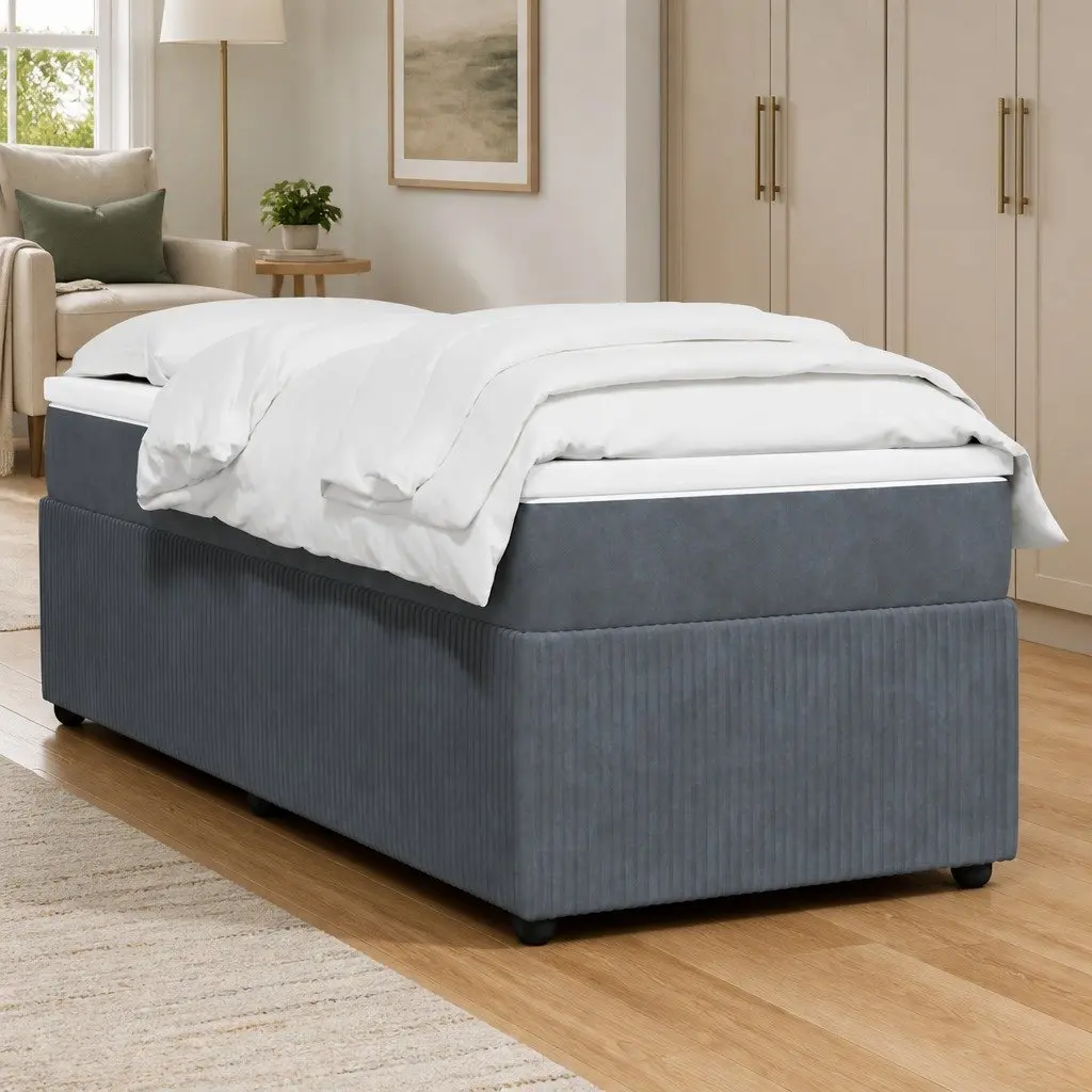 Box Spring Bed Pocket Mattress King Single Grey Velvet Upholstered Frame