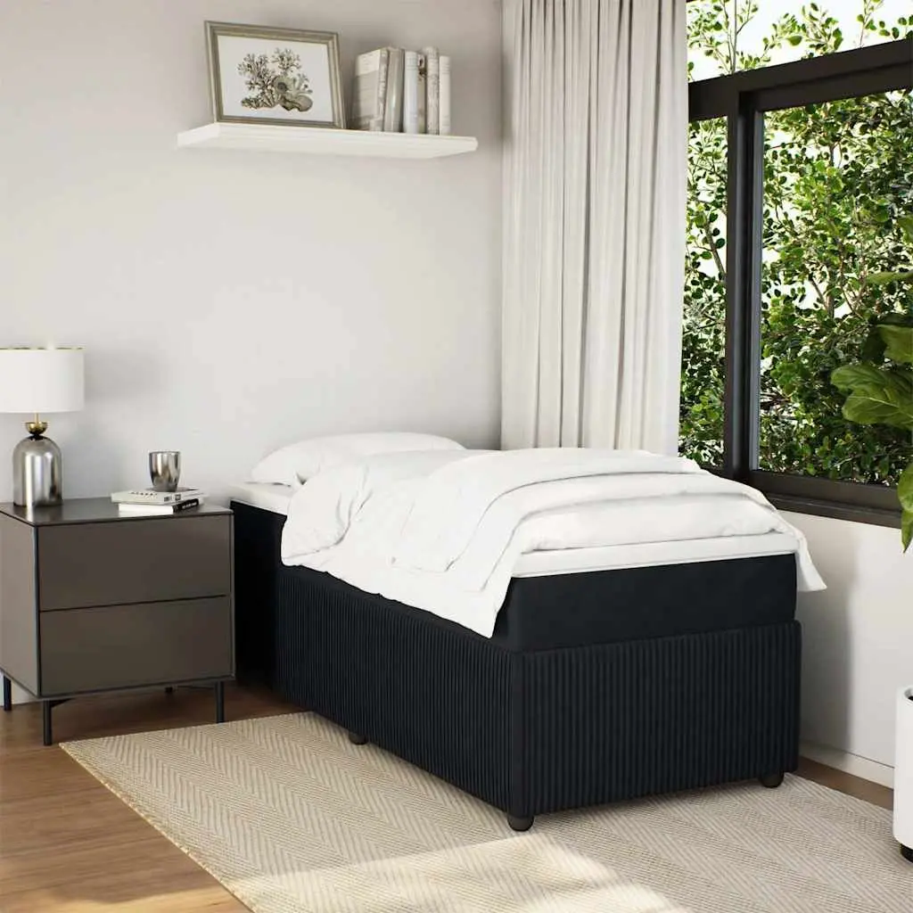King Single Bed Frame Pocket Spring Mattress Velvet Black
