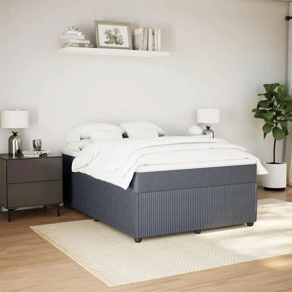 Queen Size Velvet Pocket Spring Mattress Bed Frame Grey Upholstered Box Spring
