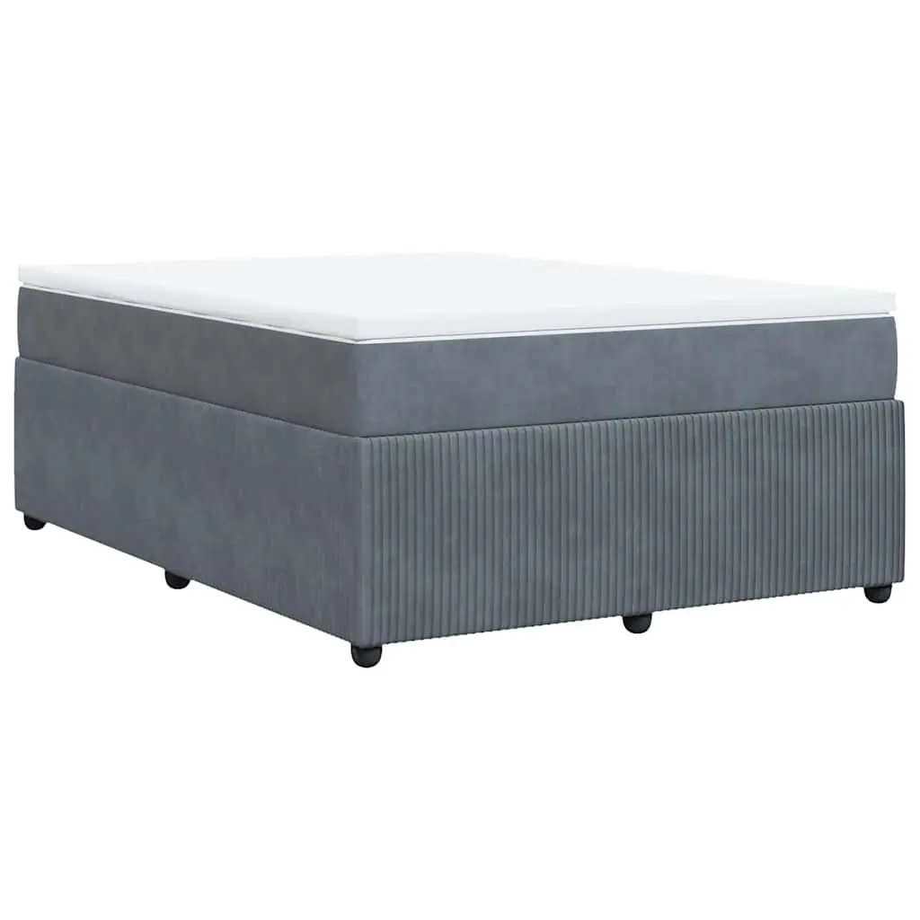 Queen Size Velvet Pocket Spring Mattress Bed Frame Grey Upholstered Box Spring