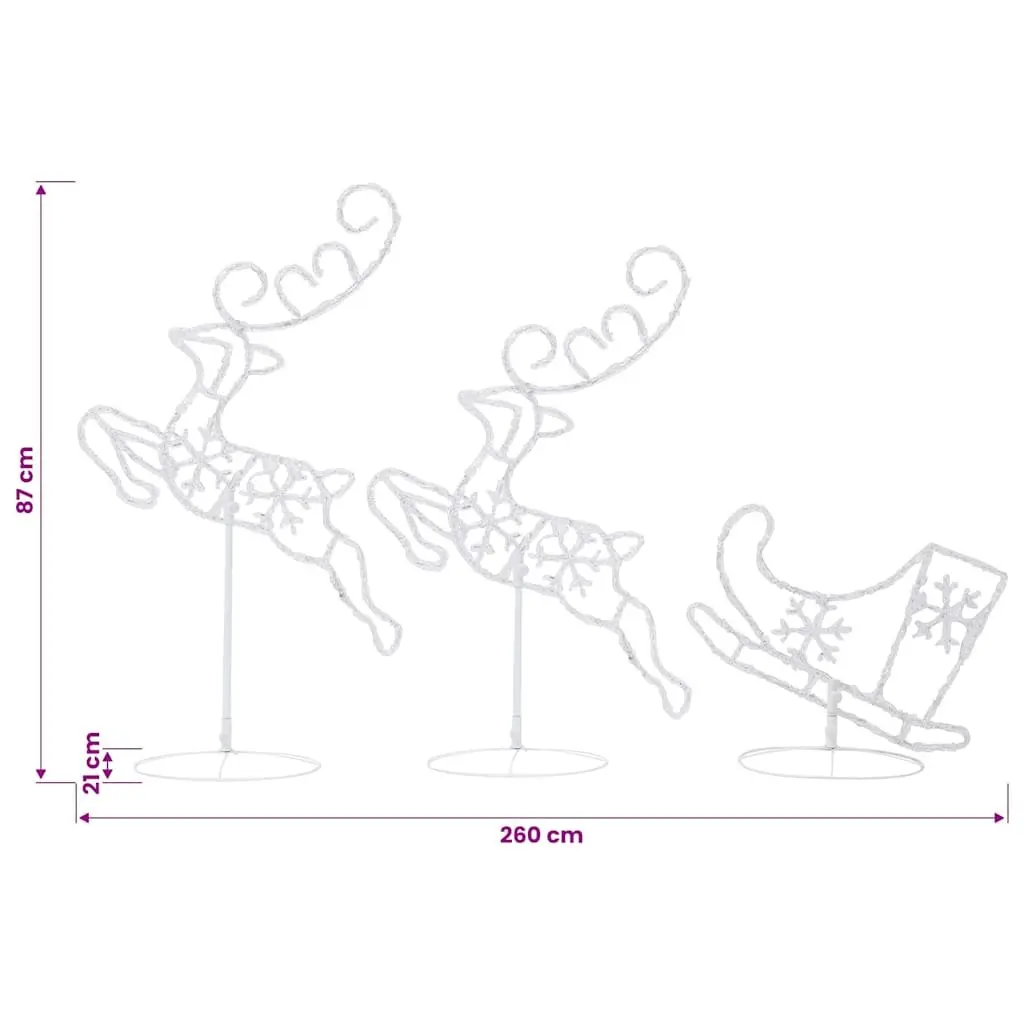 Flying Reindeer Sleigh LED Light Decoration Indoor Outdoor 260x21x87cm Warm White
