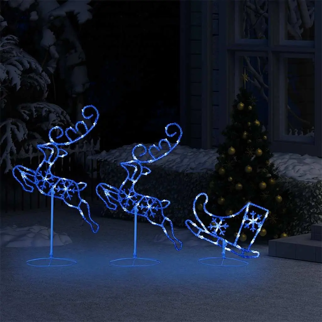 Christmas Decoration Flying Reindeer Sleigh 260cm LED Lights Blue Indoor Outdoor
