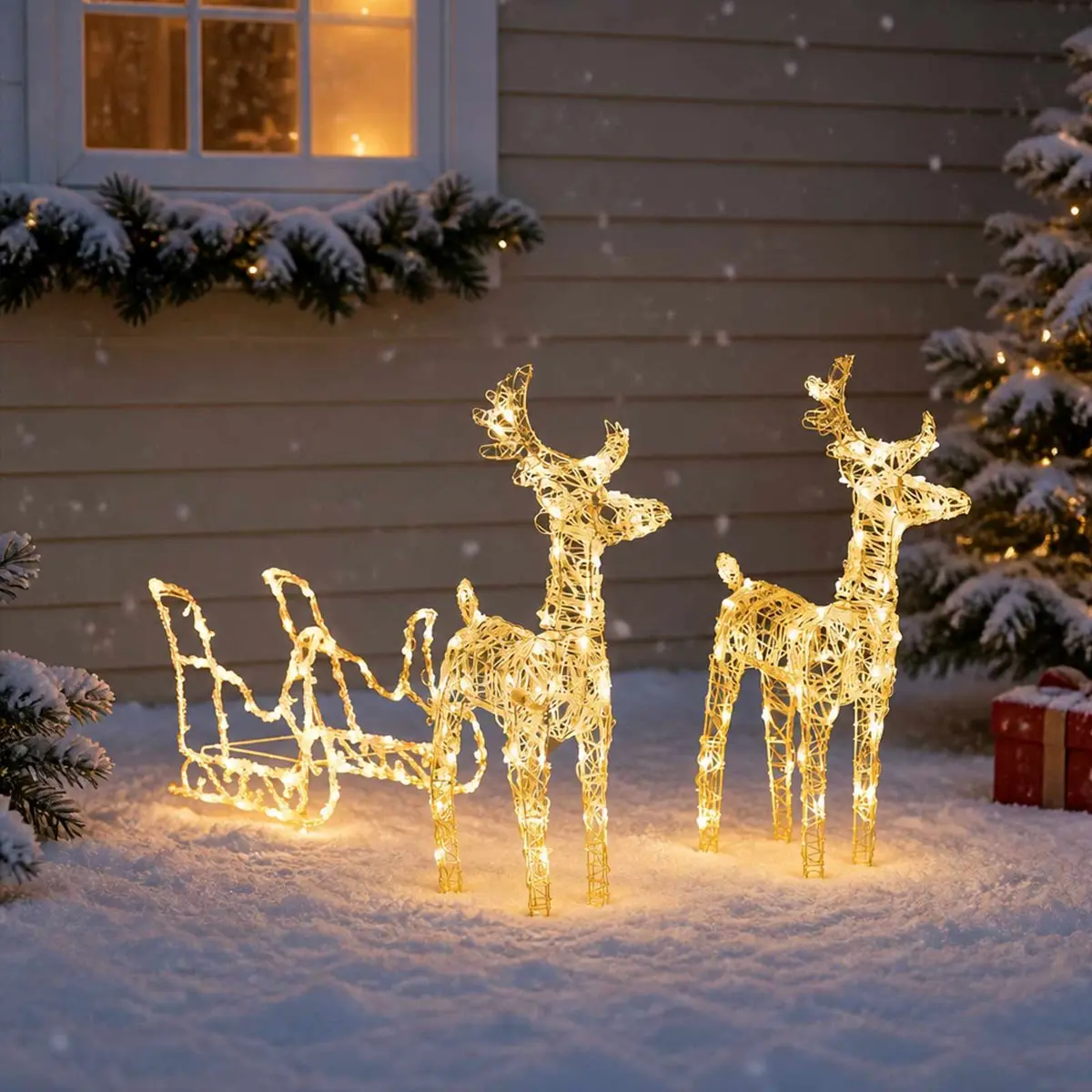 Reindeer Sleigh Light Decoration 160 LEDs Warm White Outdoor Garden 130 cm
