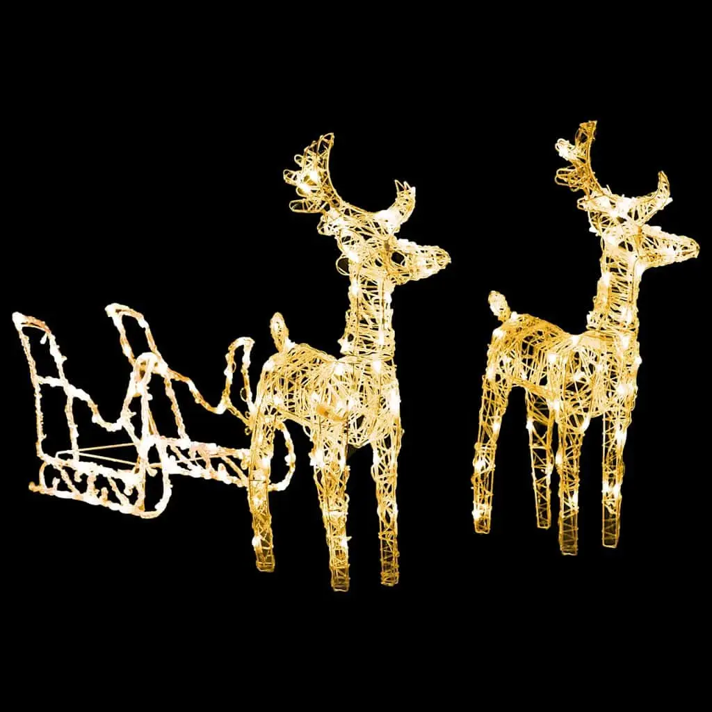Reindeer Sleigh Light Decoration 160 LEDs Warm White Outdoor Garden 130 cm