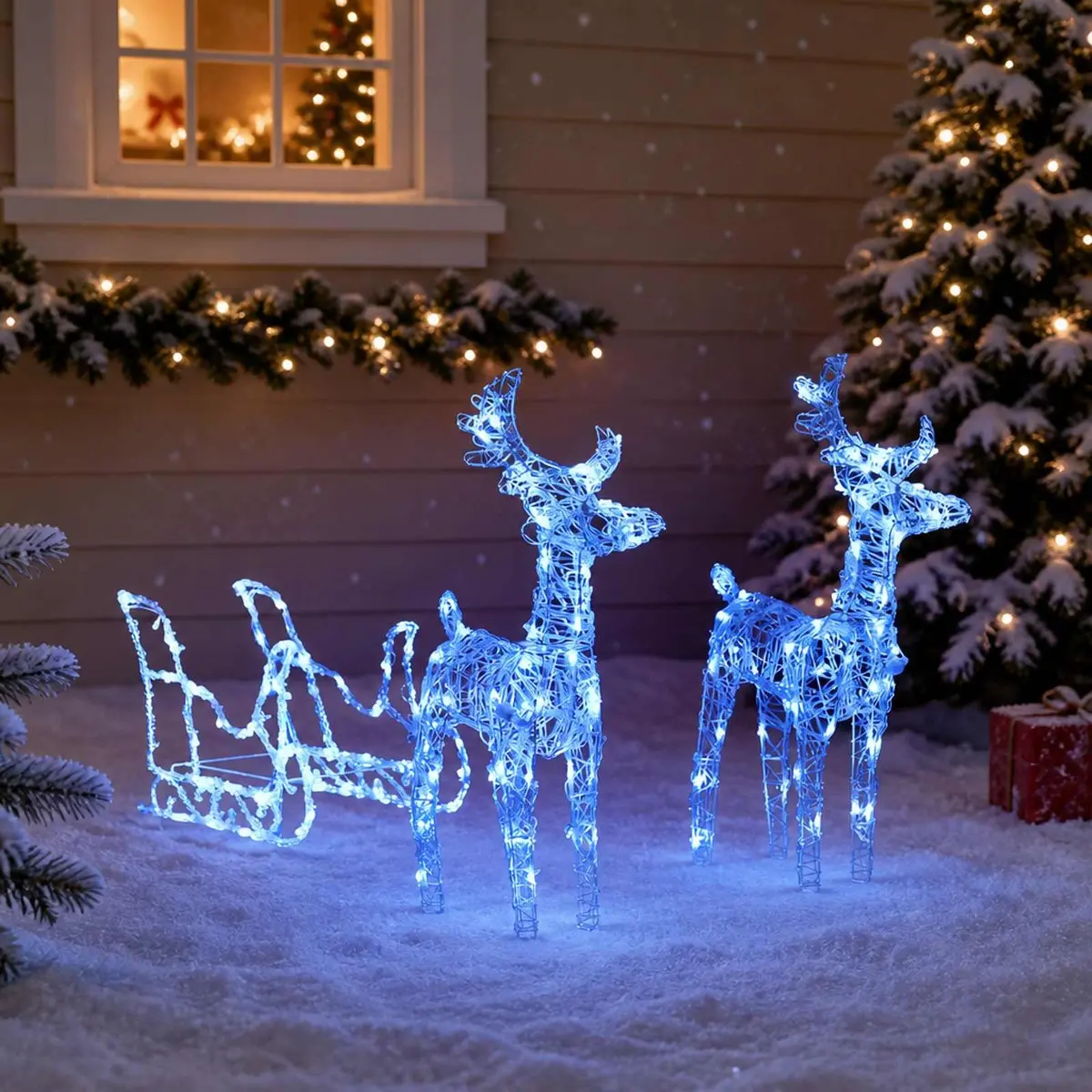 LED Light Decoration Christmas Reindeer Sleigh 130cm Blue Outdoor Garden Display