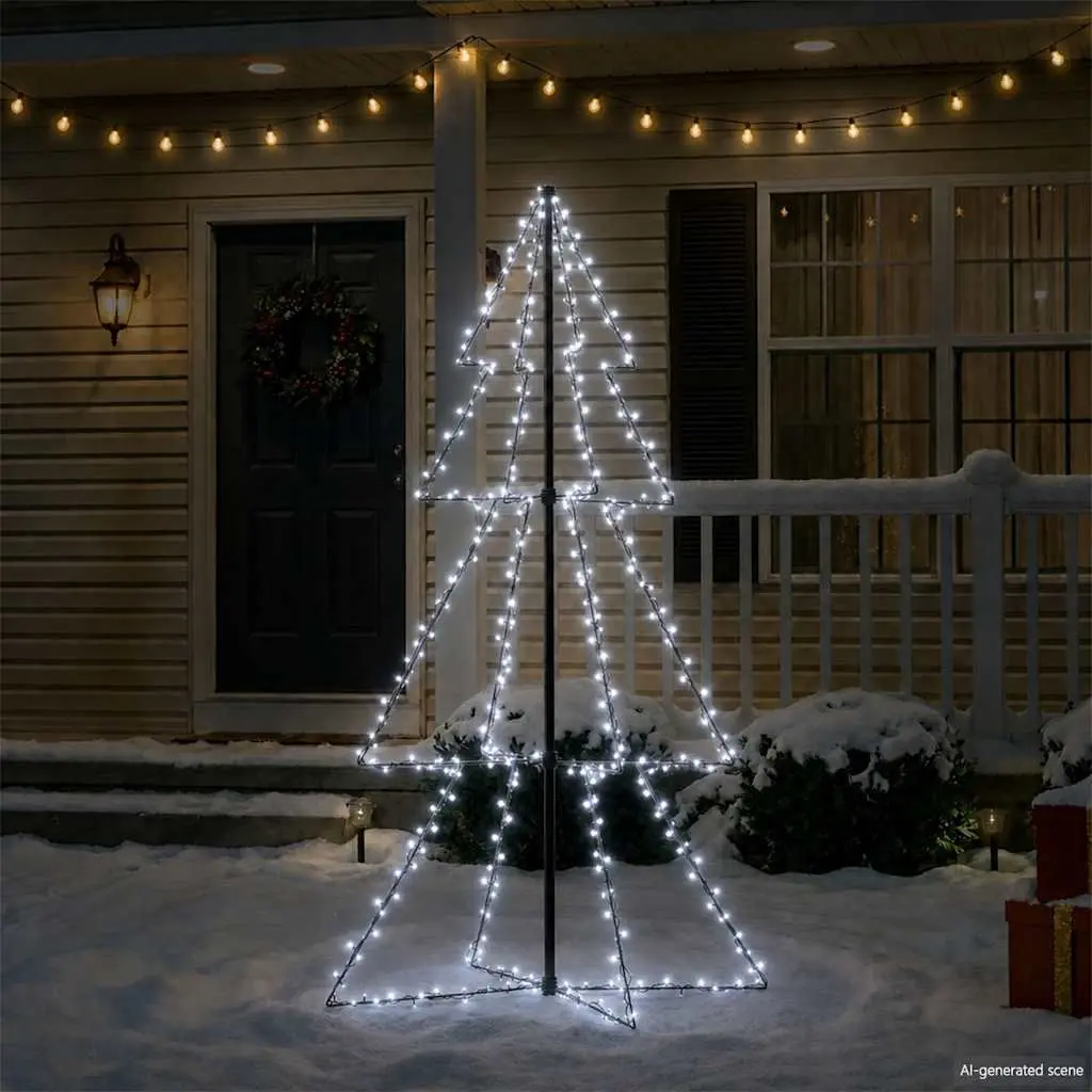 Christmas Cone Tree Indoor Outdoor 98x150cm White 200 LEDs 8 Lighting Effects