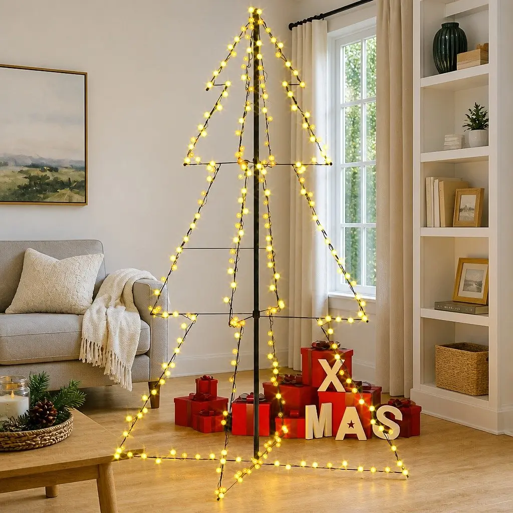 Christmas Cone Tree 240 LEDs 8 Lighting Effects 118x180cm White Indoor Outdoor