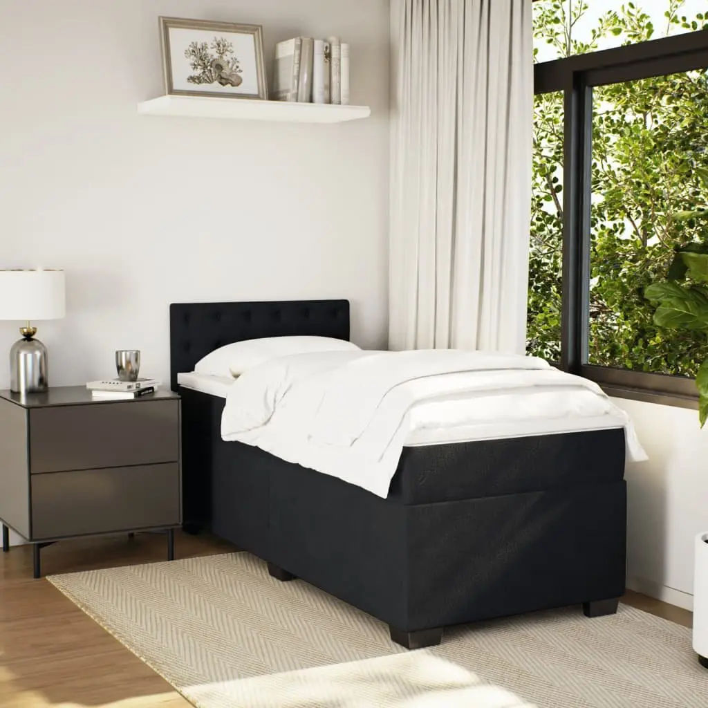 Box Spring Bed King Single Pocket Spring Mattress Black Fabric Frame Slats