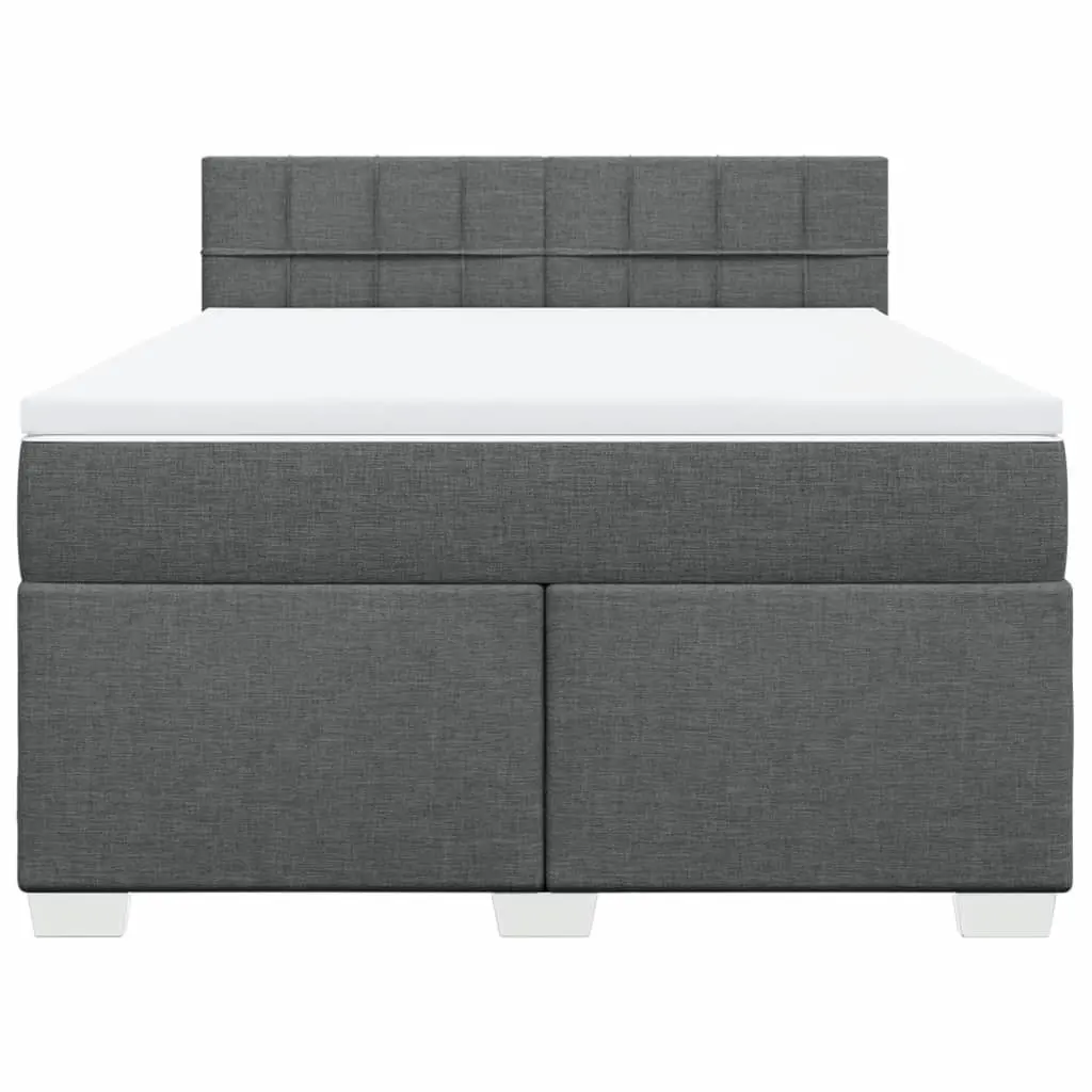 Double Box Spring Bed with Pocket Mattress Black Fabric Frame Bedroom Furniture