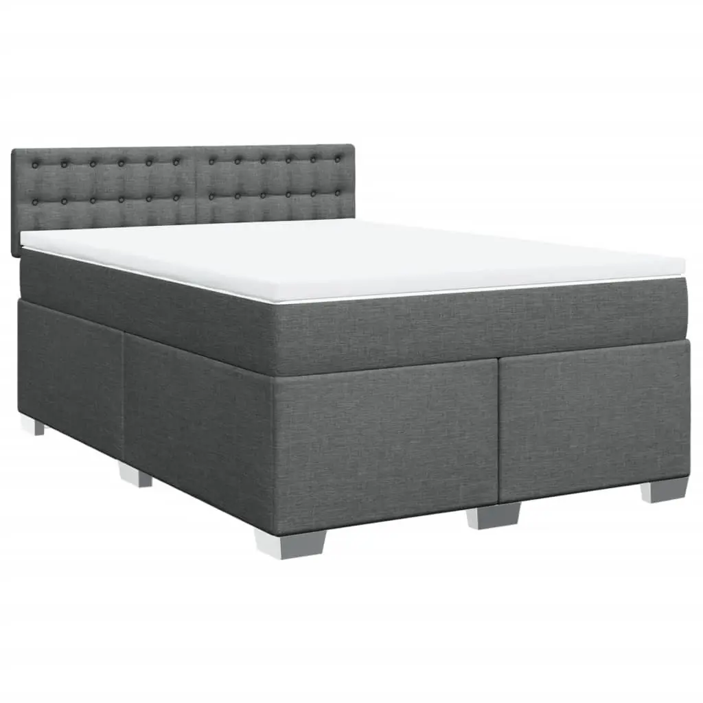 Double Box Spring Bed with Pocket Spring Mattress Black Fabric
