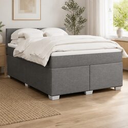 Queen Box Spring Bed with Pocket Spring Mattress Grey Fabric Frame Slats