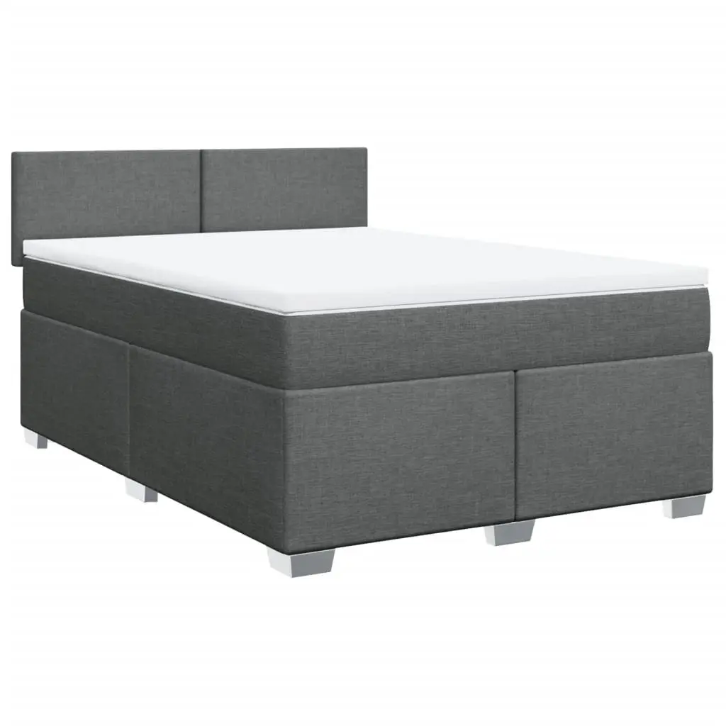 Queen Box Spring Bed with Pocket Spring Mattress Grey Fabric Frame Slats