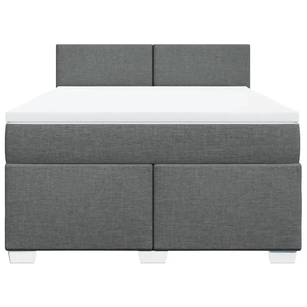 Queen Box Spring Bed with Pocket Spring Mattress Grey Fabric Frame Slats