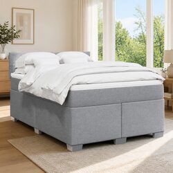 Queen Box Spring Bed with Pocket Spring Mattress Grey Fabric Bedroom Furniture
