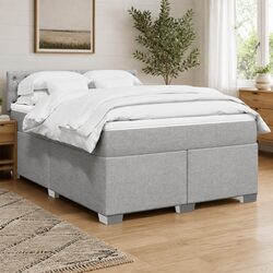 Queen Box Spring Bed with Pocket Mattress Dark Grey Fabric Upholstered Frame