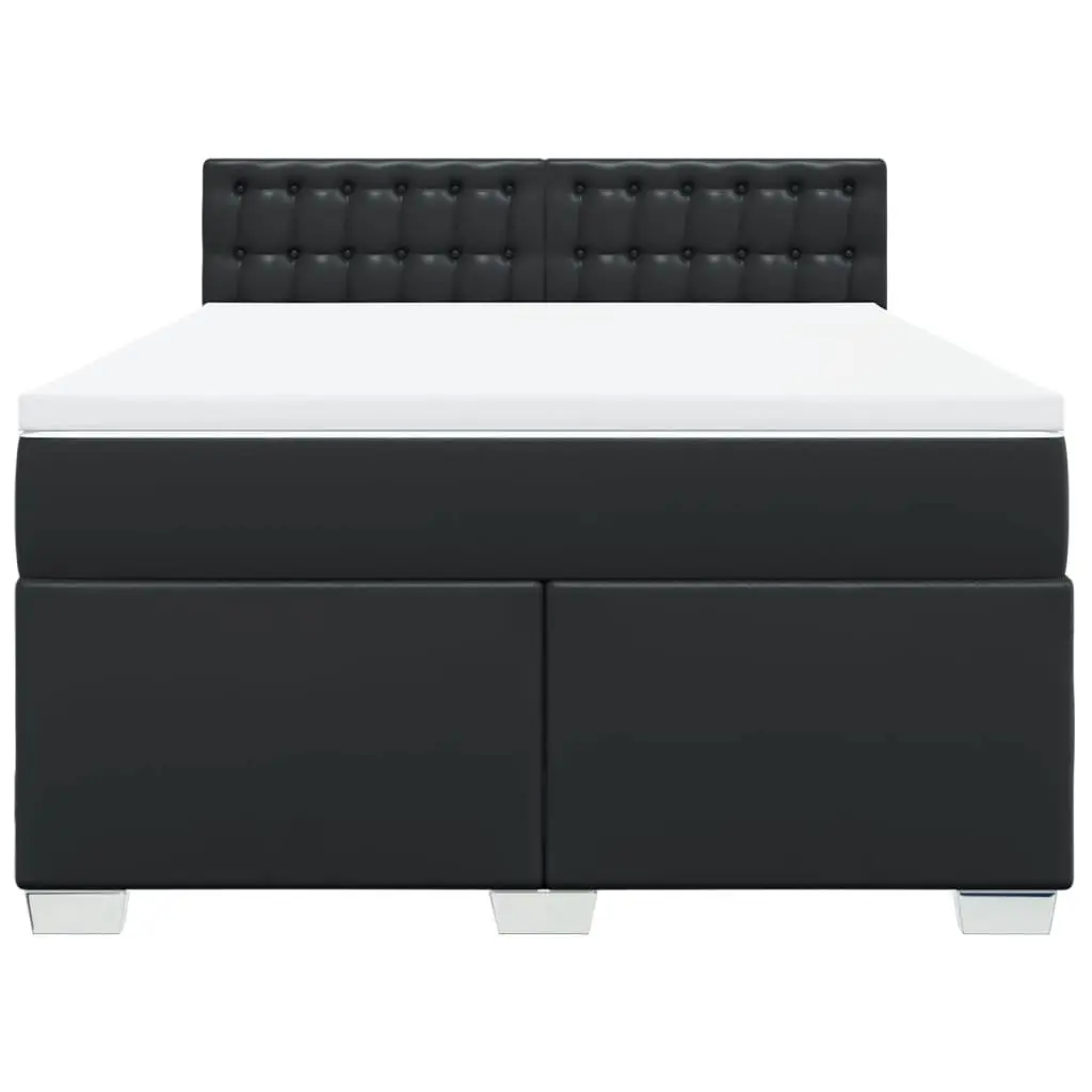 Queen Box Spring Bed Pocket Spring Mattress Faux Leather Black