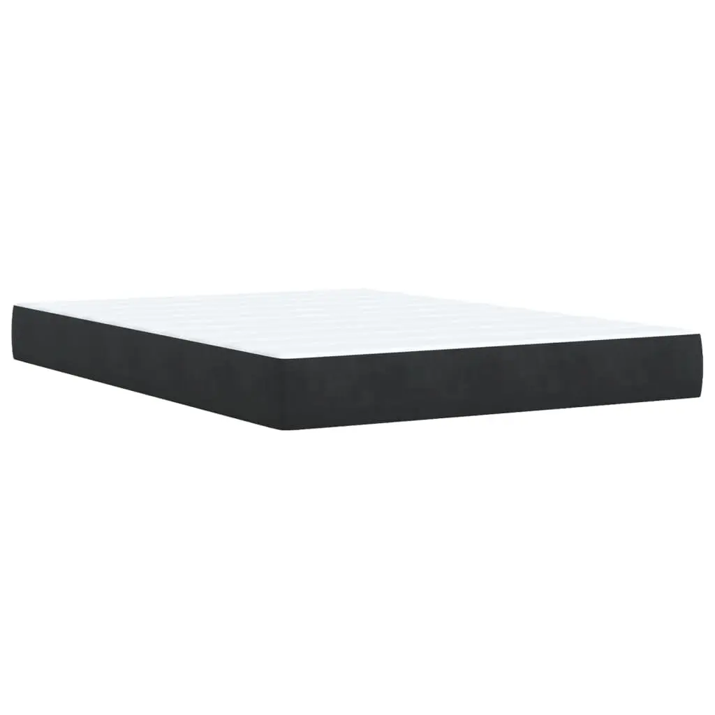 Queen Box Spring Bed Pocket Spring Mattress Faux Leather Black