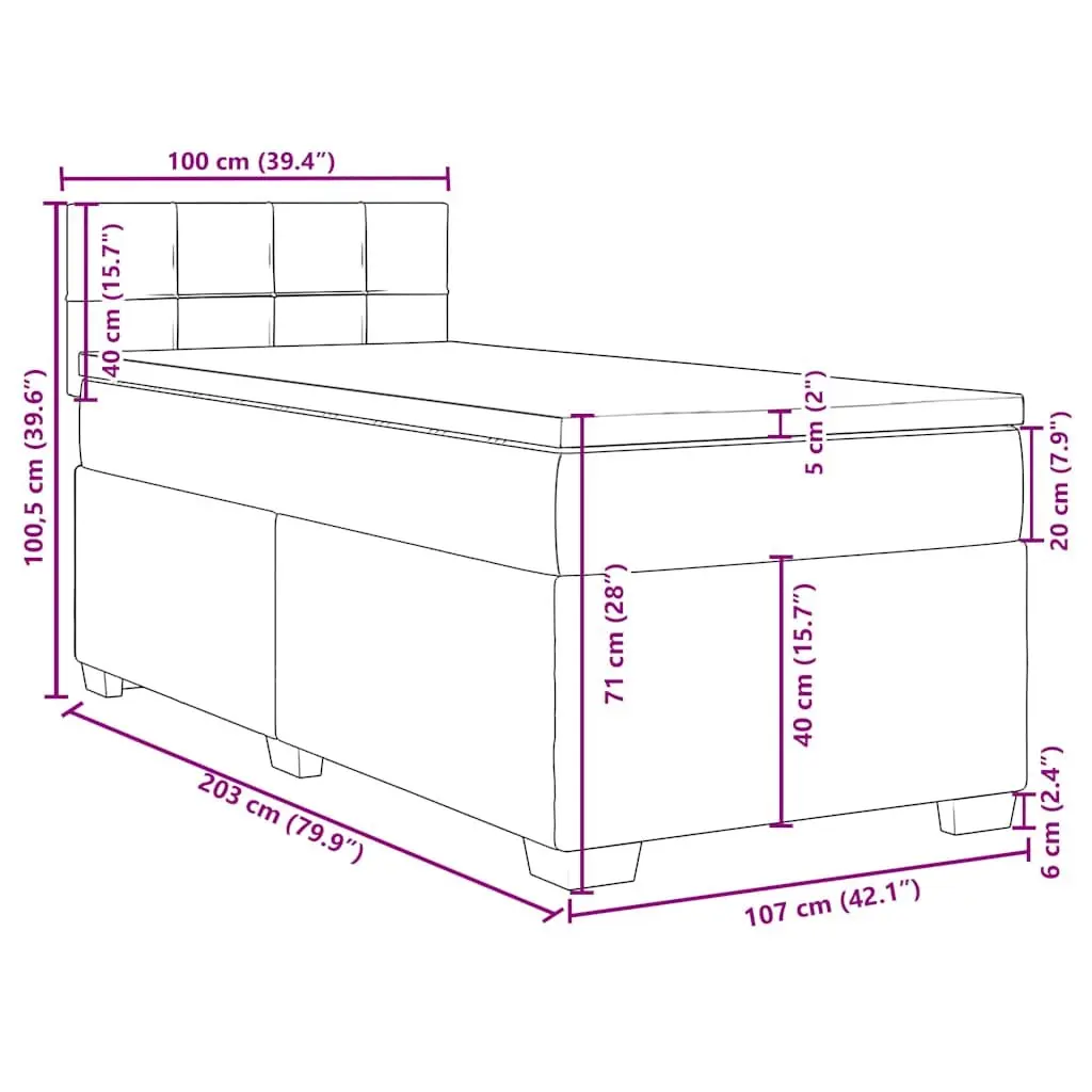King Single Velvet Upholstered Frame Box Spring Bed with Pocket Sprung Mattress
